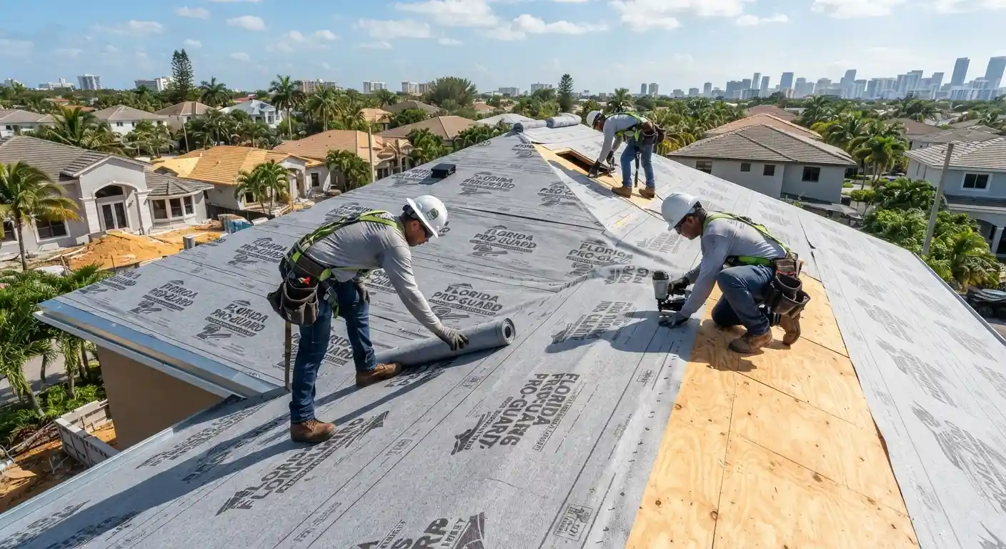 Roofing installation underlayment in Miami